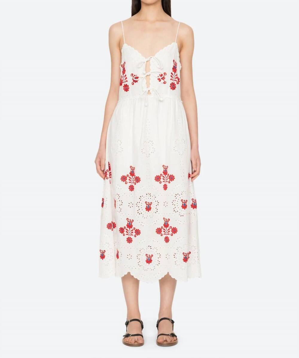 NEW SEA catharina midi dress in white/red stitch